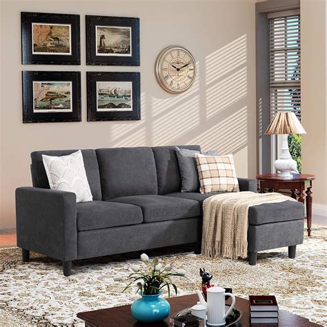 <b>Amazon</b> Brand - Rivet Revolve Modern Upholstered Sofa with Reversible Sectional Chaise, 80"W, Linen. . 299 amazon couch